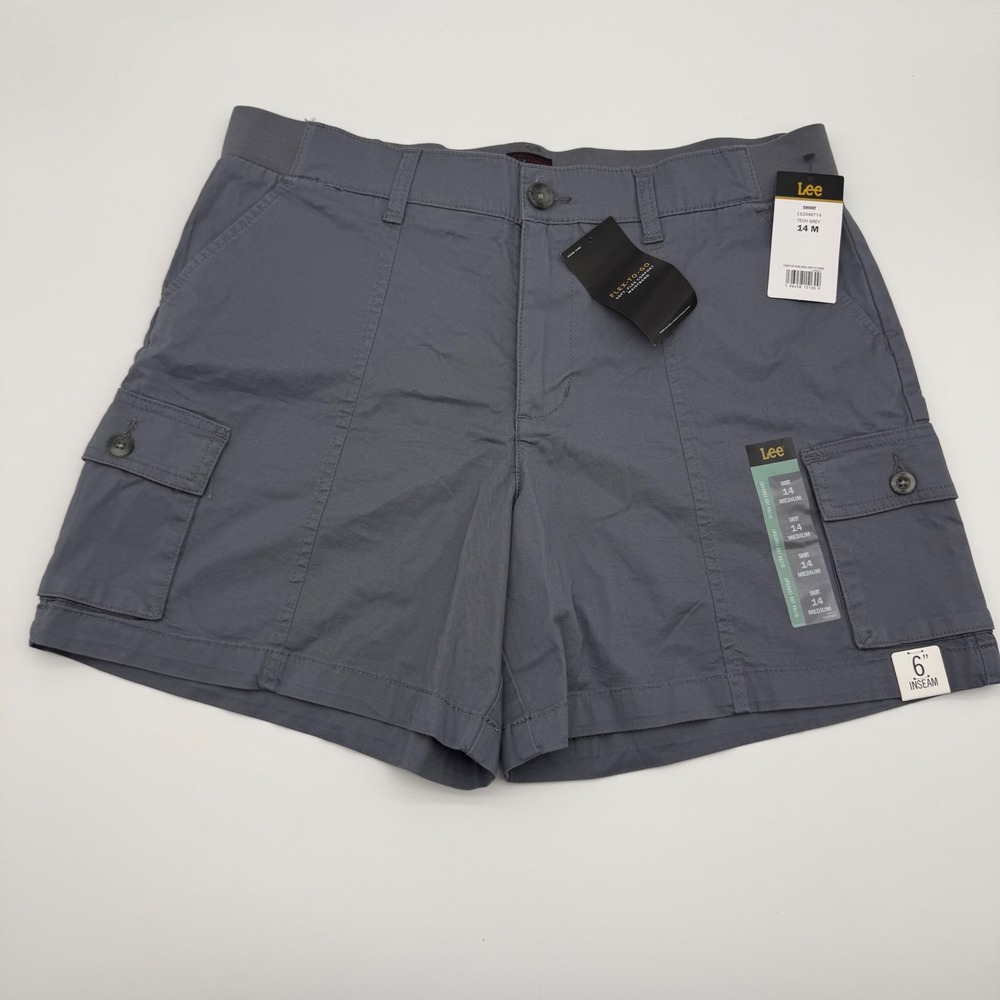 Lee Women's Flex-To-Go Cargo Shorts Size 14 M Tech Grey 6" Inseam NWT Stretch